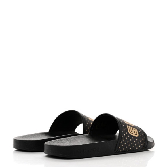 GUCCI X SEGA Supreme Canvas GUCCY Stars Womens Slide Sandals 39 Black Gold - Picture 5 of 10
